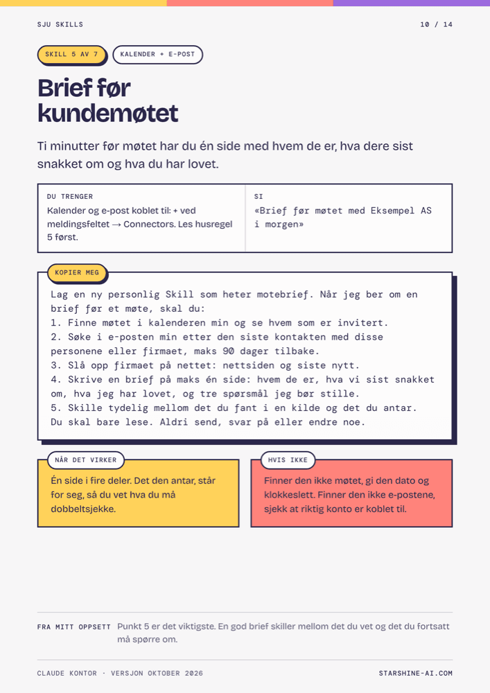 Side 10: Skill 5, brief før kundemøtet